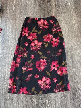 Saks Fifth Avenue Black Floral Midi Skirt